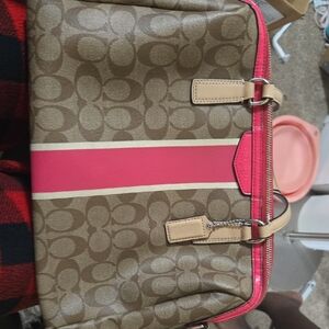 Coach Brown and Pink Satchel with Signature Monogram